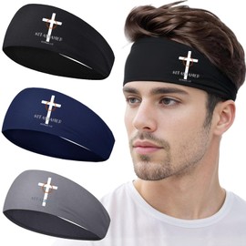 Headbands for Men Sweat Bands Headbands Men Sports Workout Sweatbands for Mens Women 3 Pack Christian Jesus Cross Cooling Head Bands Mens Hairband for Running Yoga Gym Athletic Gifts