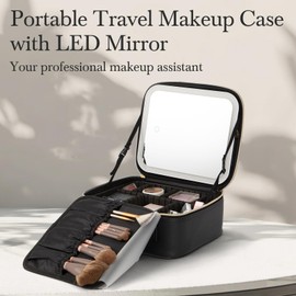 Elite Dance Gear Travel Makeup Bag with LED Mirror, Leather Cosmetic Train Cases with Adjustable Dividers, Makeup Organizer with Makeup Brush Storage Board for Women, Artist and More