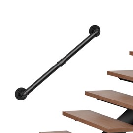 Abiglifty 3FT Pipe Handrail, Hand Rails for Indoor Stairs, Stair Railing Indoor, Grab Bars for Wall, Outdoor Handrails for Exterior Steps, Elderly Safety Handle for Stairs Porch Bathroom (Black,90cm)