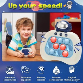 Handheld Game Console, Fast Push Game Fidget Toys Push Game Bubble Pop Game, Puzzle Game, Light up Push Game Kids Toys for Ages 3-12, Birthday Gift for Boys Girls Adult Dad (Blue Astronaut)