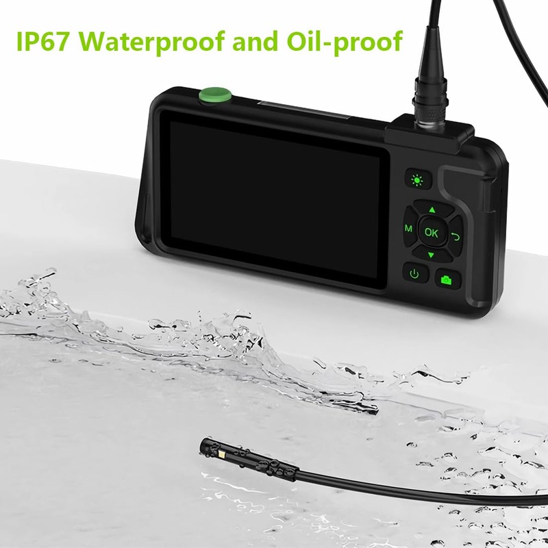 Triple Lens Industrial Endoscope, 1080P Borescope Inspection Camera with Lights,