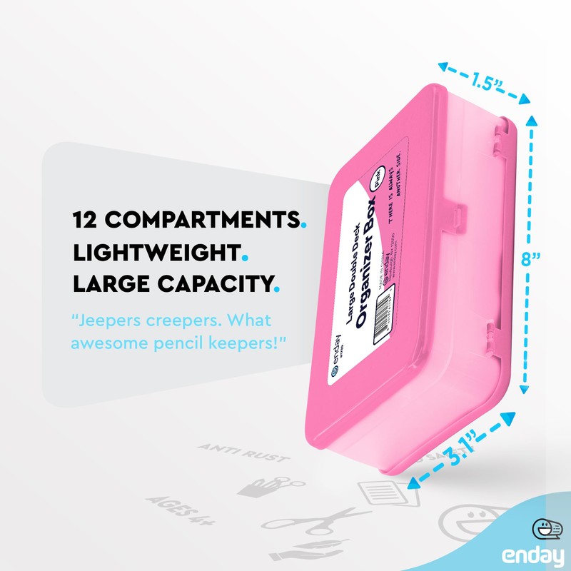 Enday Pencil Box Pink, Large Capacity Plastic Double Deck Box