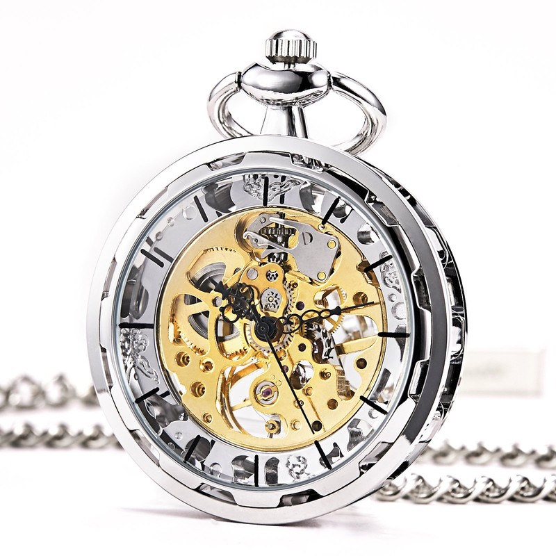 TREEWETO Men's Hand Wind Antique Mechanical Skeleton Pocket Watch with