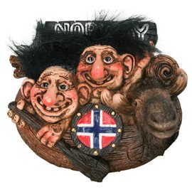Generisch 2 Trolls in Viking Ship, Norge Troll, Magnet, Figure for Indoors, 8 x 7 cm