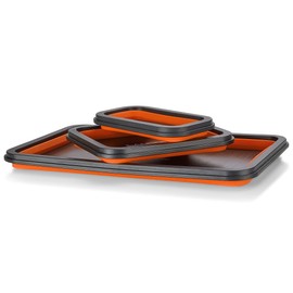 SANDOR Collapsible Magnetic Parts Tray Set - 3 Different Size Tool Trays for Screw, Bolts, Nuts, Washers, Pins and Other Small Metal Parts, Mechanic Tool Gifts for Men - Orange