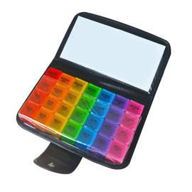 Weekly Pill Box 7 Days 4 Times Daily with PU Leather Case Portable Travel Pill Box for Pills Vitamin Fish Oil