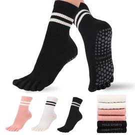 EwaRcud Women's Non-Slip Yoga Socks with Toe Separators, 3-Pack Pilates Grip Socks for Women, Comfortable Sports Toe for Yoga