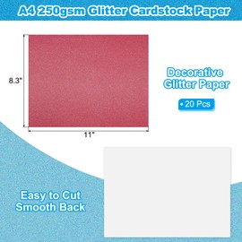 PATIKIL 20 Sheets Dark Red Glitter Cardstock 8.5 x 11 in, Glitter Card Stock Paper Rectangle Premium Sparkly Paper Craft Cardstock Paper 250gsm for Scrapbook Card DIY Art Wedding Party
