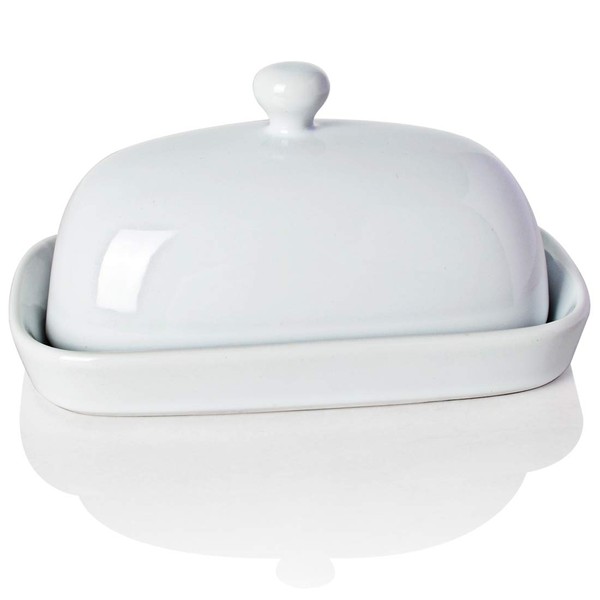 SWEEJAR Ceramics Butter Dish with Lid, Butter Keeper Container, East/West Coast Butter, 7 inches (White)