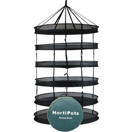 HORTIPOTS Herb Drying Rack 360 Degree Access 3 Feet Clip Adjustable Center Support Straps NO Sagging Fine Mesh Netting (Heavy Duty Clips 3FT)