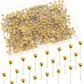 YIXISI Pack of 500 Map Push Pins, Plastic Round Heads Push Pins, Colourful Head Pushpins, Decorative Drawing Pins, Marking Pins, for Maps, Cork Pin Board, Marking, Gold