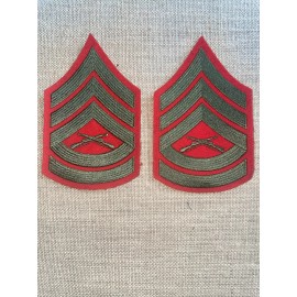 Double Pack USMC Dress Gunnery Sergeant E7 Rank Stripes No 735 Green On Red Wool