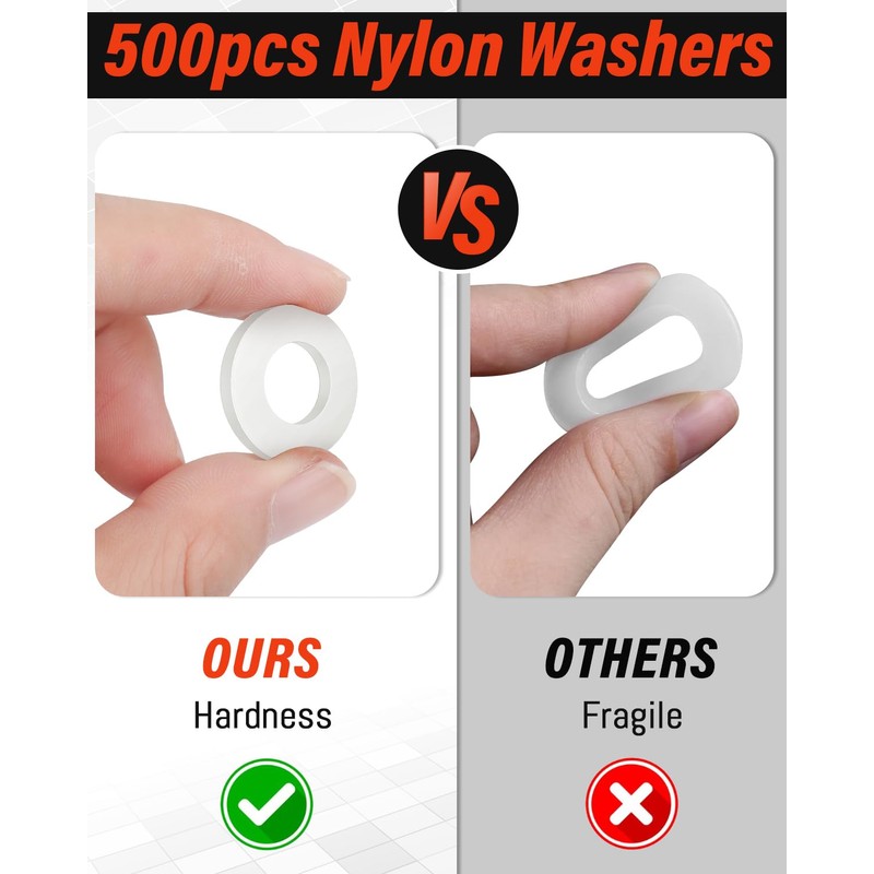 500 Pieces Flat Washers, Jeboler White Washers Plastic Nylon Spacers,