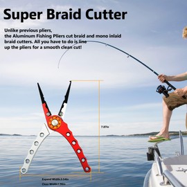 Aviation Aluminum Fishing Pliers Hook Remover With Braid Line Cutter, Split Ring, Coiled Lanyard and Sheath - Saltwater Fishing Gifts for Men