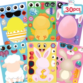 RMMD 30 PCS Easter Stickers for Children Easter Crafts for Kids Make Your Own Easter Stickers for Kids Craft Make Easter Bunny Face Stickers for Easter Party Games Classroom Activity