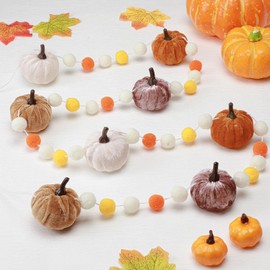 Breling 8.2 ft Fall Velvet Pumpkin Garland Thanksgiving Decorative Plush Fabric Pumpkins Shape Banner Colorful Felt Pom Ball Fall Hanging Garland Decor for Autumn Thanksgiving Home Wall Window Decor