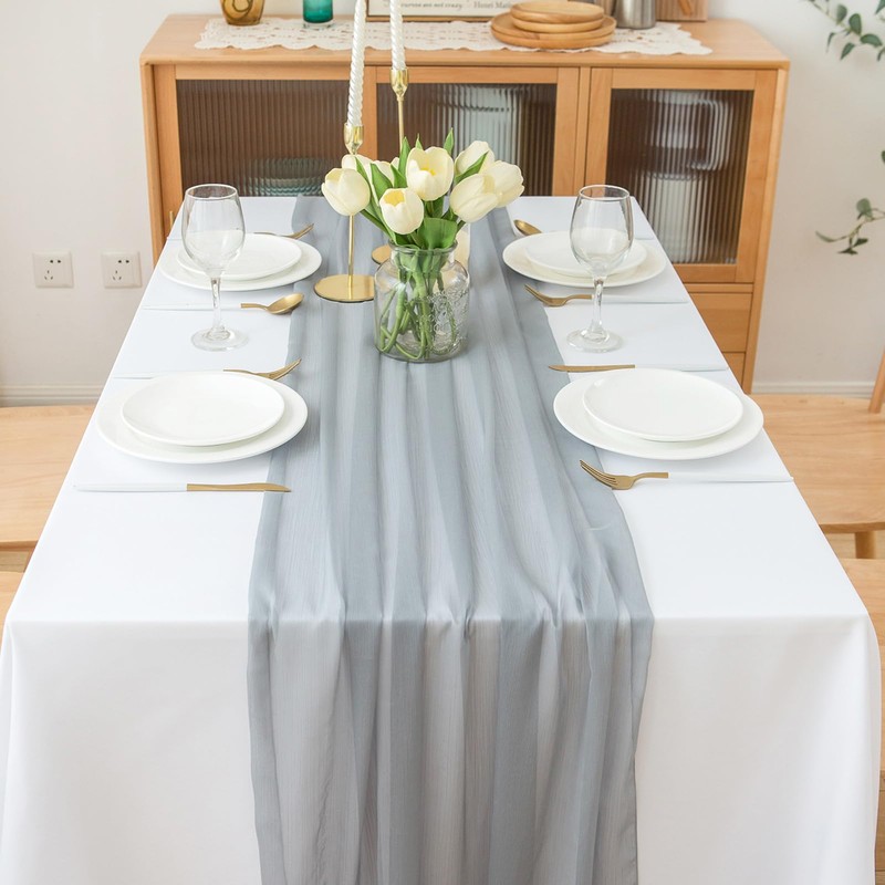 Chuqing Chiffon Table Runner, Wedding Fabric Tulle Boho Table Runner,