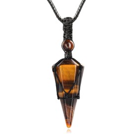 XIANNVXI 6 Facet Tiger Eye Stone Pointed Pendant Necklaces Adjustable Rope Reiki Healing Crystal Natural Gemstone Necklace for Men