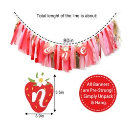 Decoraciones de fiesta de fresa para el primer cumpleaños, pancarta de trona alta de fresa, decoraciones de cumpleaños dulce, los mejores suministros de fiesta de cumpleaños para niños (pancarta de