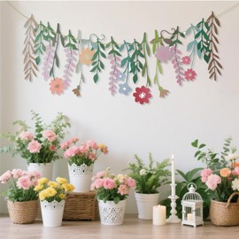 Paper Flower Spring Decorations Party Wall Display Window Children's Room Hanging Garden Wedding Festival Celebration Fresh Double-Sided Waterproof Banner(2 packs)