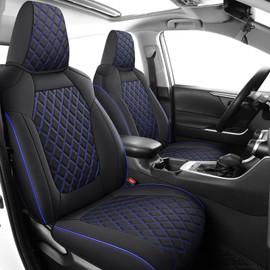 MIROZO Rav4 Seat Covers Full Set,Faux Leather Car Seat Covers Compatible with 2019-2025 Toyota RAV4 Hybrid LE XLE Limited Seat Cover RAV4 Hybrid(Black and Blue,Non XSE&2022-2025 SE Hybrid)