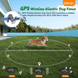 HWWSEC GPS Wireless Dog Fence, Electric Dog Fence Pet Containment System, Large Signal Range Up to 6560Ft, Portable GPS Dog Boundary Training Collar for Large and Medium Dogs
