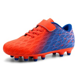 brooman Kids Firm Ground Soccer Cleats Boys Girls Athletic Outdoor Football Shoes (8,Orange Blue)