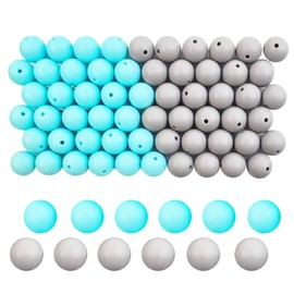 15mm (0.59") Colorful Silicone Beads Bulk for DIY Jewelry Necklaces Jewelry Gifts,Grindstone Gray + Sky Blue Round Silicone Beads