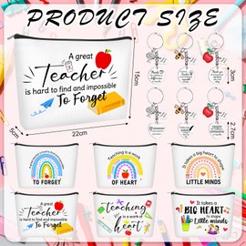 GANGBARU 12 Pcs Teacher Appreciation Present Set 6 Thank You Makeup Bags with Zipper 6 Teacher Key Chains Rainbow Cosmetic Bag Inspirational Presents Bulk for Teacher Women