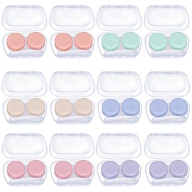12 Pack Contact Lens Cases, Portable Contact Lens Case with 6 Colors, Mini Eyes Contact Lens Container,Left/Right Eyes Contact Lens Box with Tweezers Wearing Stick for Contact Lens Removal Store