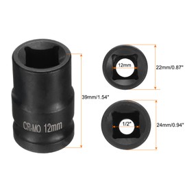 HARFINGTON 2pcs 4 Point Square Socket 1/2" Drive 12mm Metric Square Impact Socket CR-MO Blackening Standard Wheel Sockets Pneumatic Socket Tool for Auto Repair Mechanical Maintenance Home Use