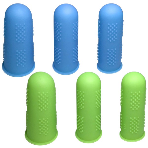 BEADNOVA Finger Protector Silicon Finger Gloves Finger Cot for Electronic Repair Painting Jewelry Cleaning Crafting Industrial Apply (Pack of 6-3 Size, Blue & Green Color)