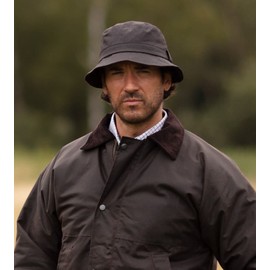 WALKER AND HAWKES - Olive 100% British Waxed Cotton Millerain Fabric Hanford Bucket Hat Unisex - Black - L (59cm)