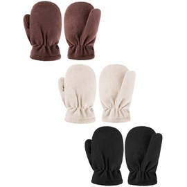 3 Pairs Baby and Toddler Winter Mittens Newborn Infant Fleece Warm Mittens Snow Gloves for Baby Boy and Girl (Khaki, Beige, Black, 3-5 Years)