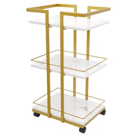 OUKANING Rolling Bar Cart Multi-Function 3-Tier Storage Rack with Wheels Utility Serving Cart Trolley for Kitchen Coffee Bar Restaurant Hotel,16.5x12.6x28.3in