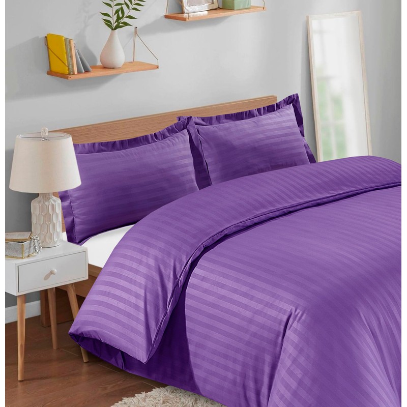 Casabella Satin Stripe Duvet Cover Set - Luxurious Purple Bedding,