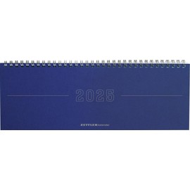 Zettler - Papyrus 2025 Table Landscape Calendar, Blue, 29.7 x 10.5 cm, Office Calendar with 112 Pages, Monthly Overview, Note Area, Moon Phases, Year Overview, Ring Binding and German Calendar