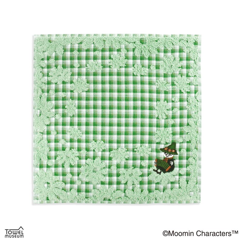 Moomin MOOMIN Checkered Flower Towel Handkerchief, Green, Packed in Packaging,