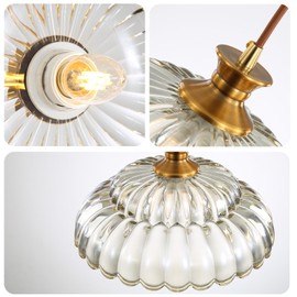POLITAMP Glass Pendant Light Fixtures, Amber Glass Pendant Lights Kitchen Island, 11.8 inch Brass Ceiling Hanging Lamp,Mid Century 1-Light Chandelier Light Fixtures for Bedroom Dining Room