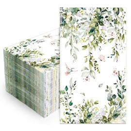 FYSUIMU 100 Pcs Greenery Floral Guest Napkins Eucalyptus Leaves Disposable Napkins Watercolor Dinner Hand Paper Napkin for Bathroom Baby Shower Wedding Party Table Supplies