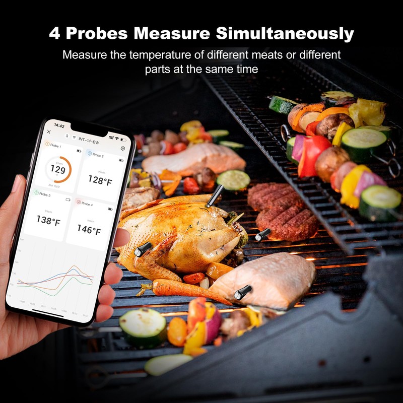 4 Probes Bluetooth Meat Thermometer Digital, Wireless Meat Thermometer for