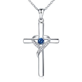 AmorAime 925 Sterling Silver Cross Necklace for Women Birthstone Necklace Birthstone Jewelry for Festival, Vacation or Holiday