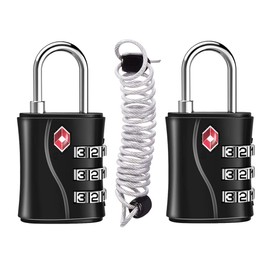 ZHEGE TSA Lock 2 Pieces and Elastic Wire (Total Length 80cm) for American Travel Luggage, Gym Locker, Bag Lock, 3-Digit Dial Lock Padlock, Japanese Instructions (Black)