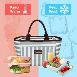 Kato Tirrinia Lunch Bags for Women Men, Insulated Lunch Tote Bag for Girls, Lunch Box for Adults & Children, Large Cooling Lunch Bag for Work/School/Picnic - Grey