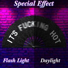 Vercraft Large Folding Hand Rave Fan for Men Women Bamboo Folding Clack Hand Fan for EDM Music Disco Rave Festival Party Supplies(Cool)