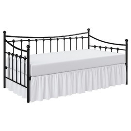 Cottington Lane Daybed Skirt with Split Corners Twin Size Gather Dust Ruffle Bedskirt 21 Inch Drop, Premium Hotel Quality Brushed Microfiber, Classic Platform Fit, White