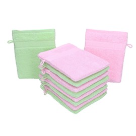 Betz Palermo Wash Mitts 100% Cotton Set Size 16 x 21 cm Pink and Green Pack of 10