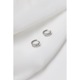 SAINT RAPHAËL Crystal Leaf Huggie Earrings for Women, Small Cute Hoops, Cartilage Earrings, Hypoallergenic (Silver)