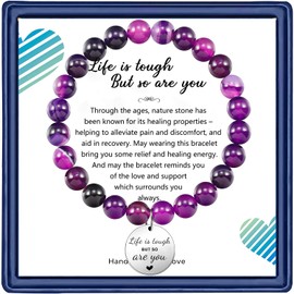 Haoze Get Well Soon Gifts for Women, Amethyst Beads Life is Tough But So are You Inspirational Bracelet Feel Better Get Well Soon Gift for Women Men Best Friends Sister (Amethyst)