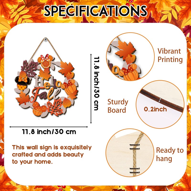 Fall Door Sign Autumn Front Wooden Wreath Hanging Thanksgiving Cartoon